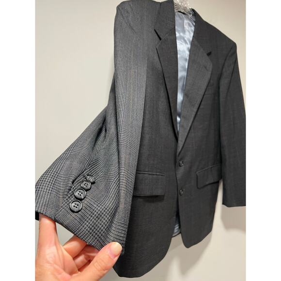 Vintage 100% Wool Sport Coat Suit Jacket Black & Gray Size 39 JL - Picture 3 of 12